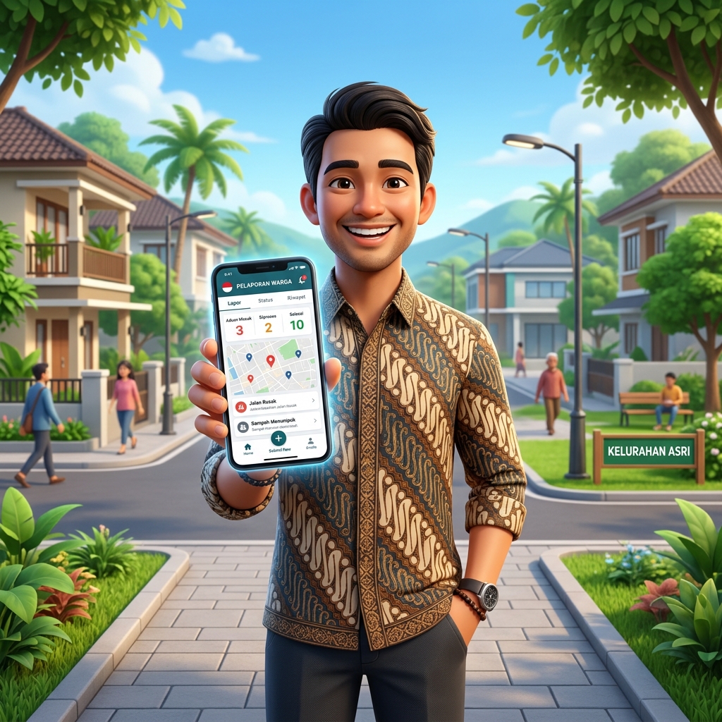 Indonesian citizen using SAWARGA app illustration
